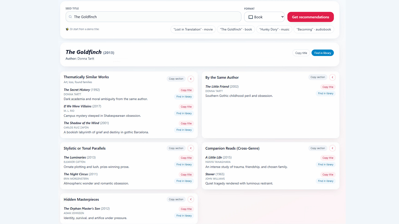 BookAmor interface screenshot - Book