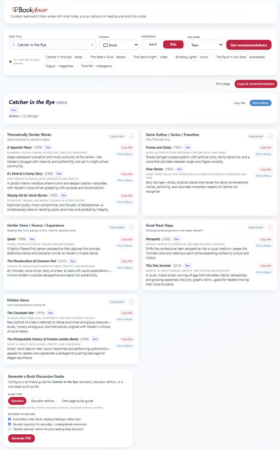 BookAmor results view